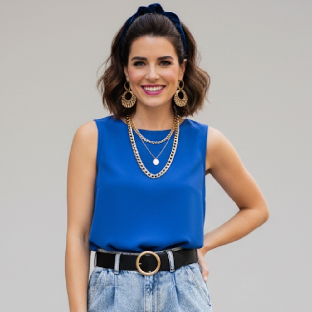 Vintage Blair Vibrant Rich Blue Classic Top Sleeveless Staple Closet Size Large